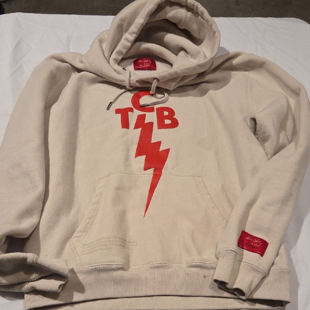 Cream Hoodie with Red Graphic